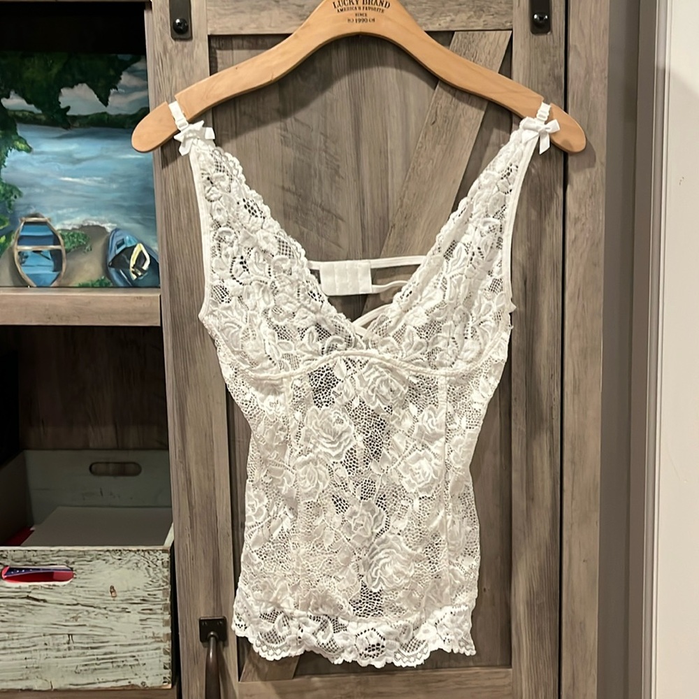 Avid Love White Lace Floral Lingerie Top,Medium